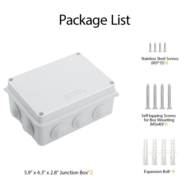 LeMotech ABS Plastic Dustproof Waterproof 5.9" x 4.3" x 2.8" (2pc), White gallery