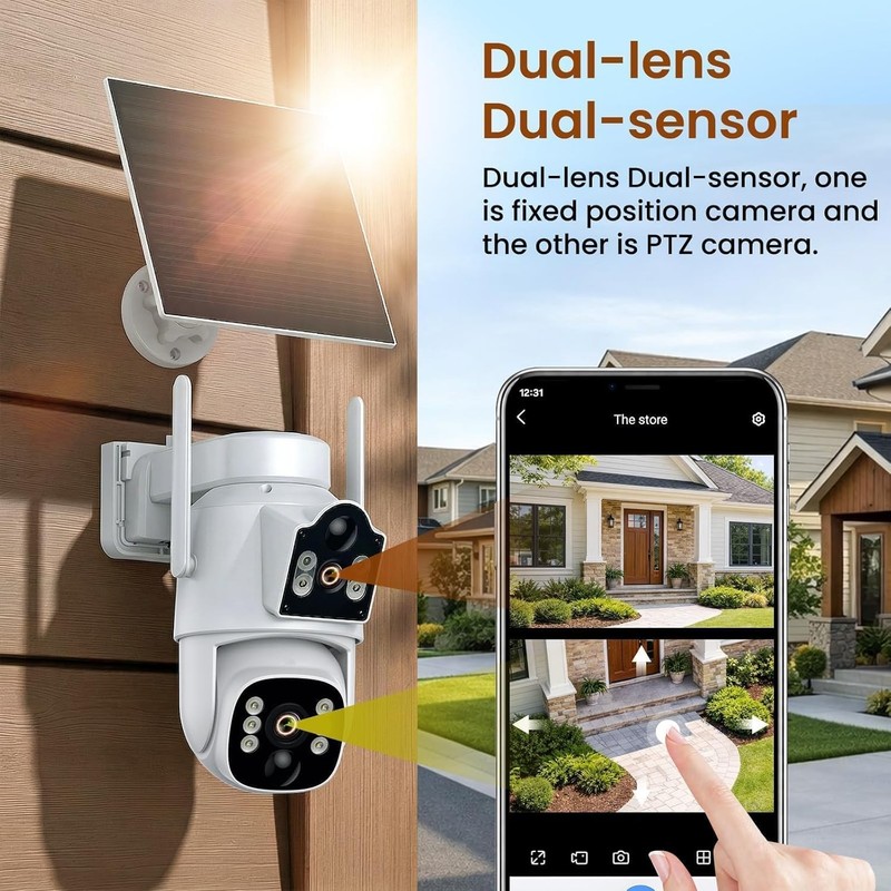 Wireless 4G Solar Security Camera Dual Lens 360° 2K PTZ Outdoor No WiFi with SIM gallery