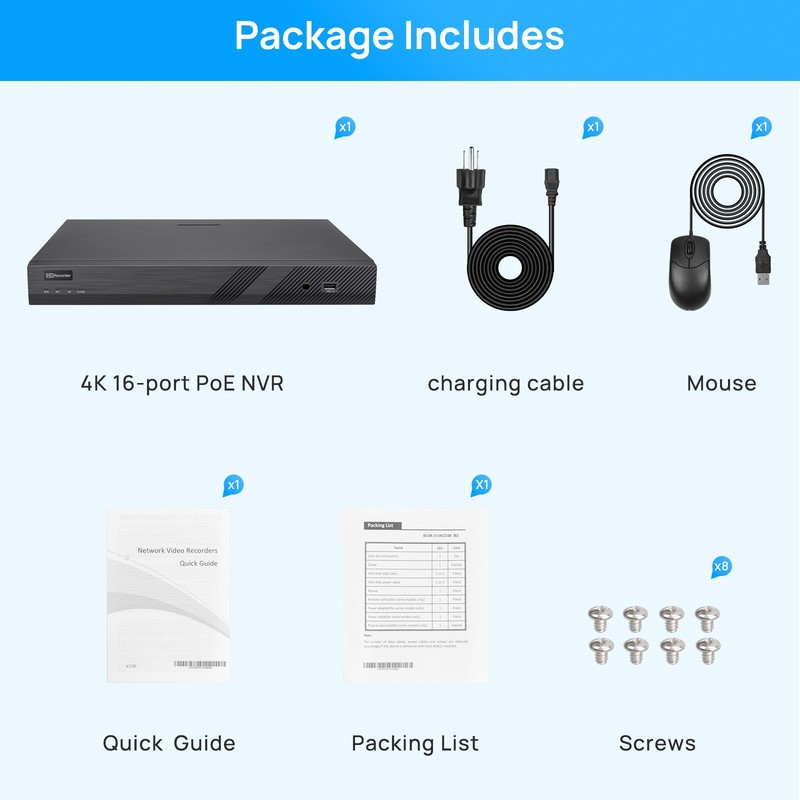 Vikylin 16CH NVR POE 24h Color 2-Way audio 8MP 4K Security Camera Systems MD Lot gallery
