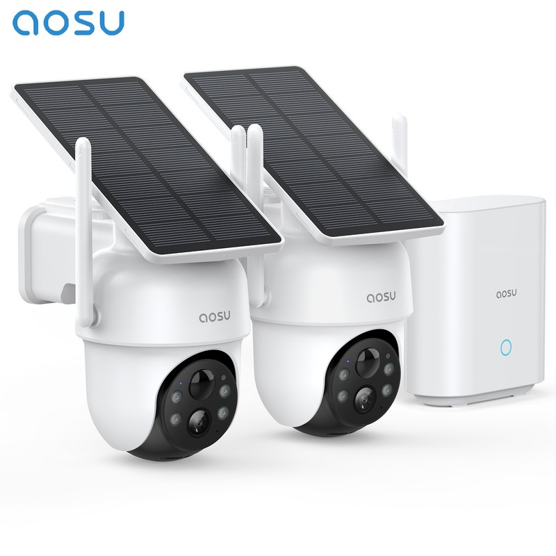 AOSU 3MP Solar Cameras Security Outdoor Wireless,2/4 Cam-Kit,works with Alexa