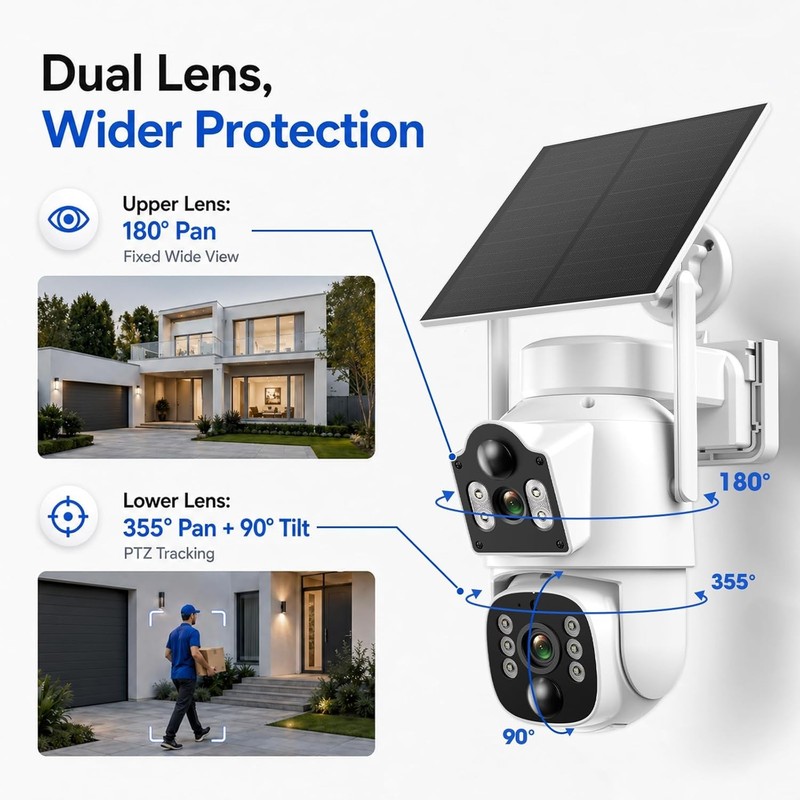 Wireless 4G Solar Security Camera Dual Lens 360° 2K PTZ Outdoor No WiFi with SIM gallery