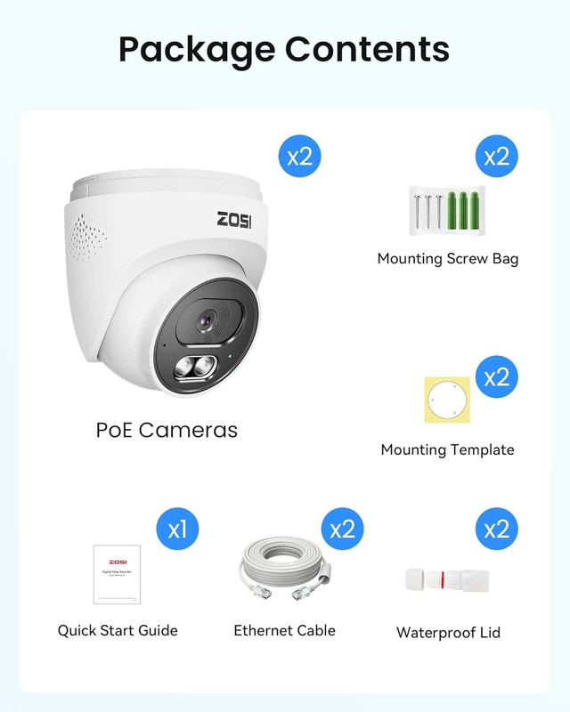 ZOSI 2Pack C220 4K 8MP Add-On PoE IP Camera AI Detect One Audio Night Vision gallery