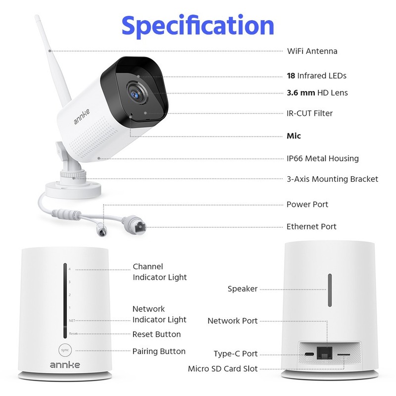ANNKE 3MP Wireless Security Camera System Two-Way Audio 5MP 4CH NVR WIFI Outdoor gallery