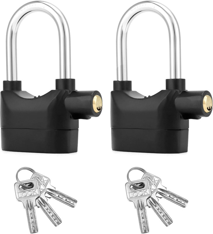 2 Pack 110dB Alarm Padlock Security Lock Door Gate Motor Bike Burglar Deterrent