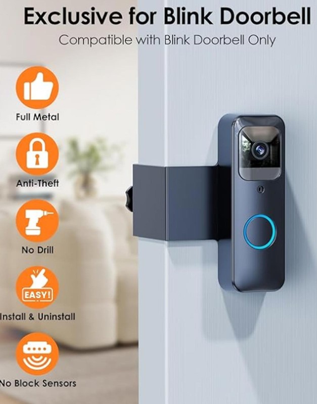 Blink Doorbell Mount - Full Metal Anti-Theft No-Drill Mount Blink Video Doorbell