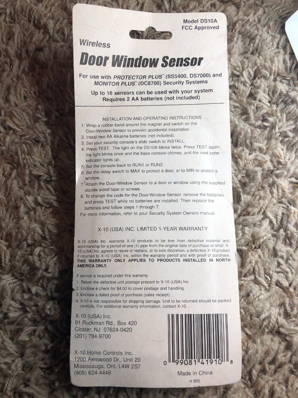X-10 DOOR/WINDOW SENSOR works/w Protector Plus HomeSecurity DS10A gallery