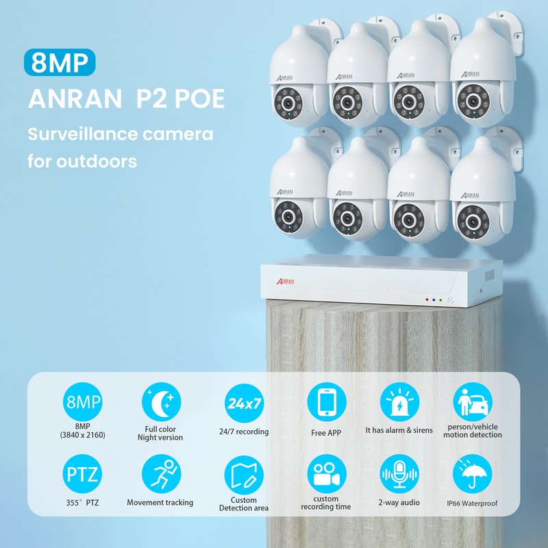 ANRAN 8MP 4K PoE Home Security Camera System Outdoor 8CH NVR 2 Way Audio 4TB HDD gallery