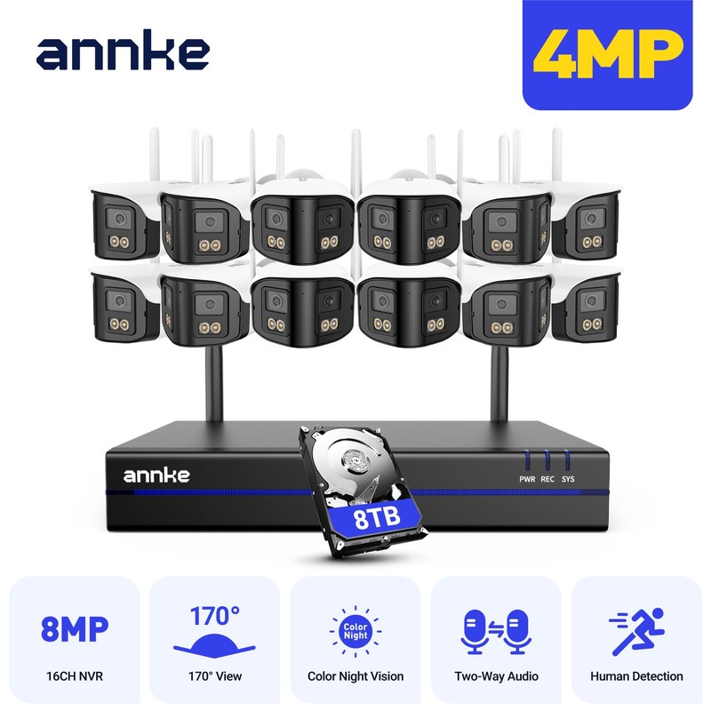 ANNKE 16CH 4MP Dual Lens Wireless Color Security Camera System 2 Way Audio WIFI