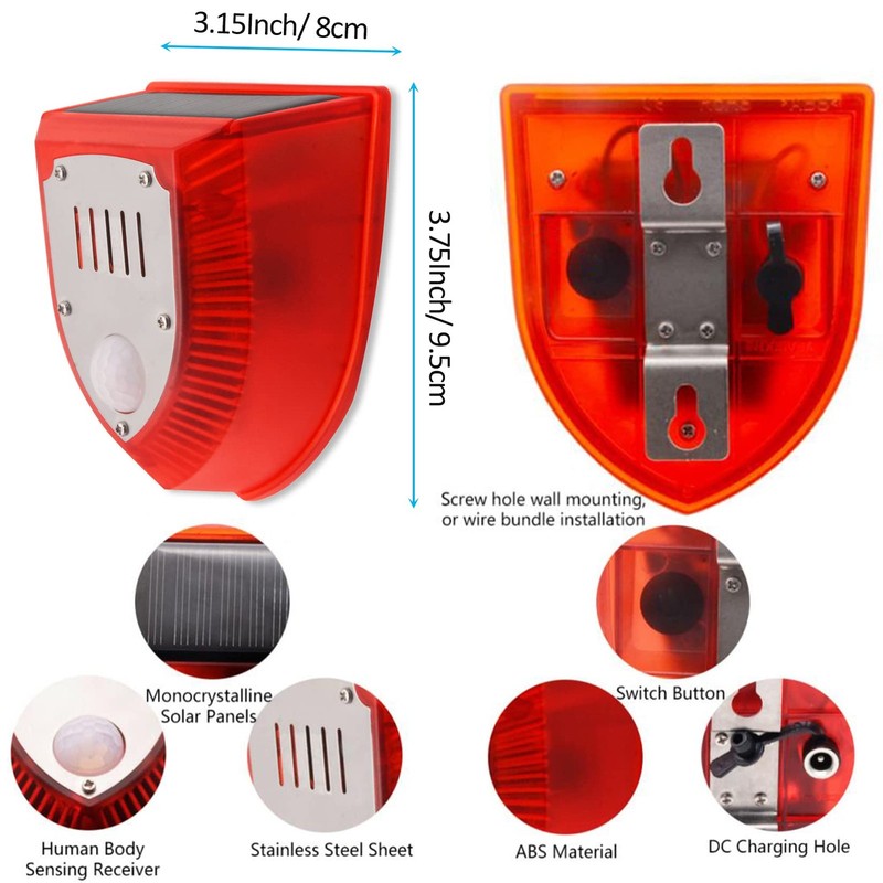 Solar Light Alarm, 129dB Warning Loud Solar Strobe Light Makes Gunshot Sounds... gallery