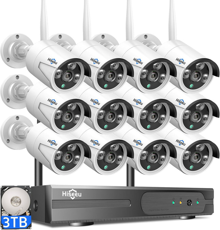 Wireless Pro Wifi Security Camera System, 16CH 4K NVR Kit, Plug-In Powered 12Pcs gallery
