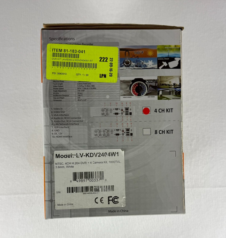 LaView 960H DVR Security System 4 Camera Kit 4/8 Channel New Open Box gallery