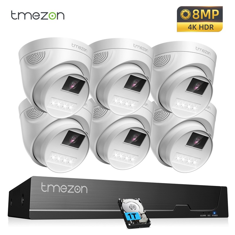 8CH 4K 8MP POE Security Camera System H.265+ Human Detect 1TB HDD IP66 6PCS