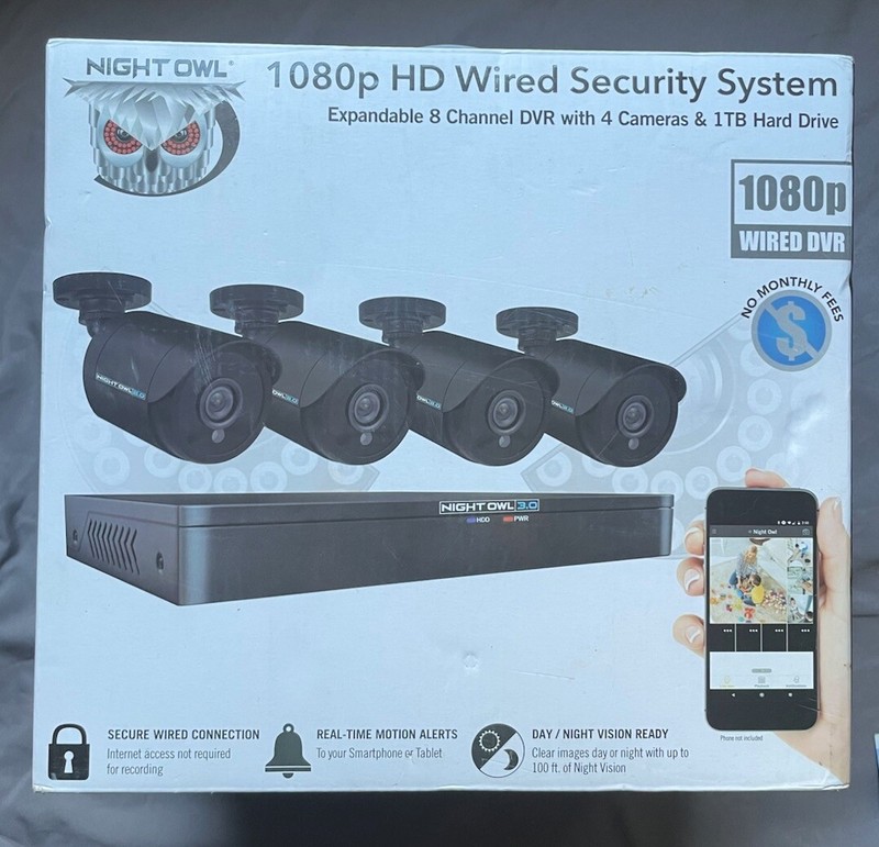 New Open Box 1080 HD Wired Security System 4 Cameras 1tb Hard drive 8 Channel