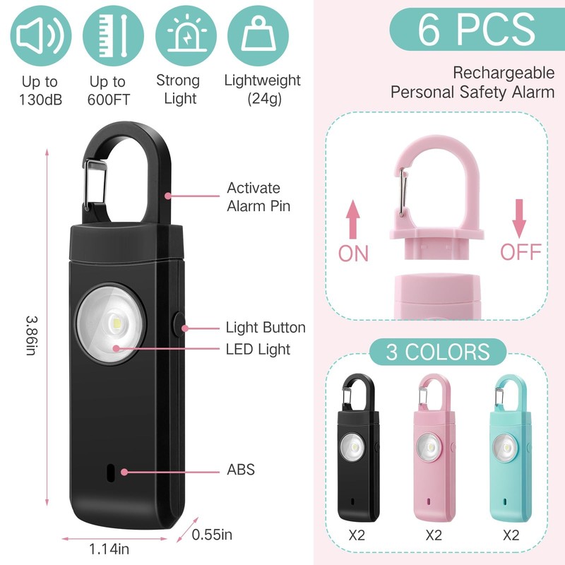 6 Pcs Rechargeable Personal Safety Alarm for Women, 130db Personal Alarm Prot... gallery