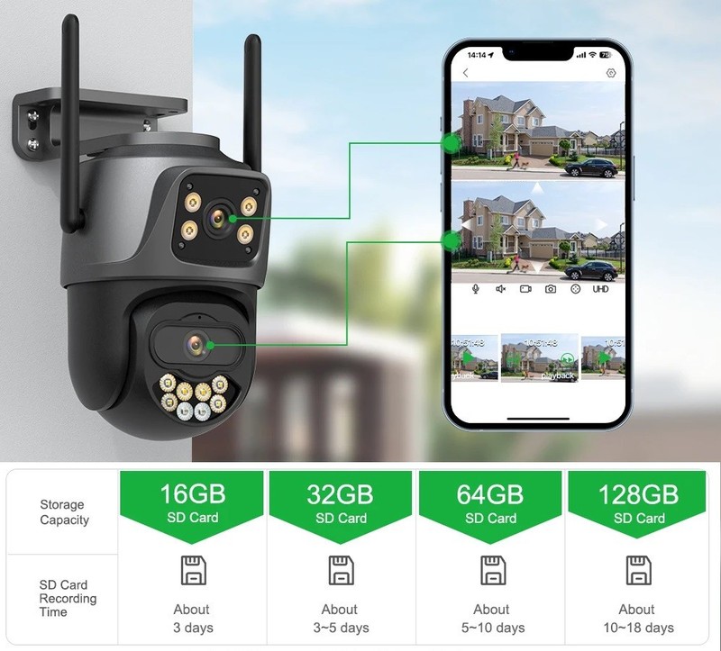 Dual WiFi Outdoor Security Camera 8MP – Night Vision, Motion Detection, Two-Lens gallery