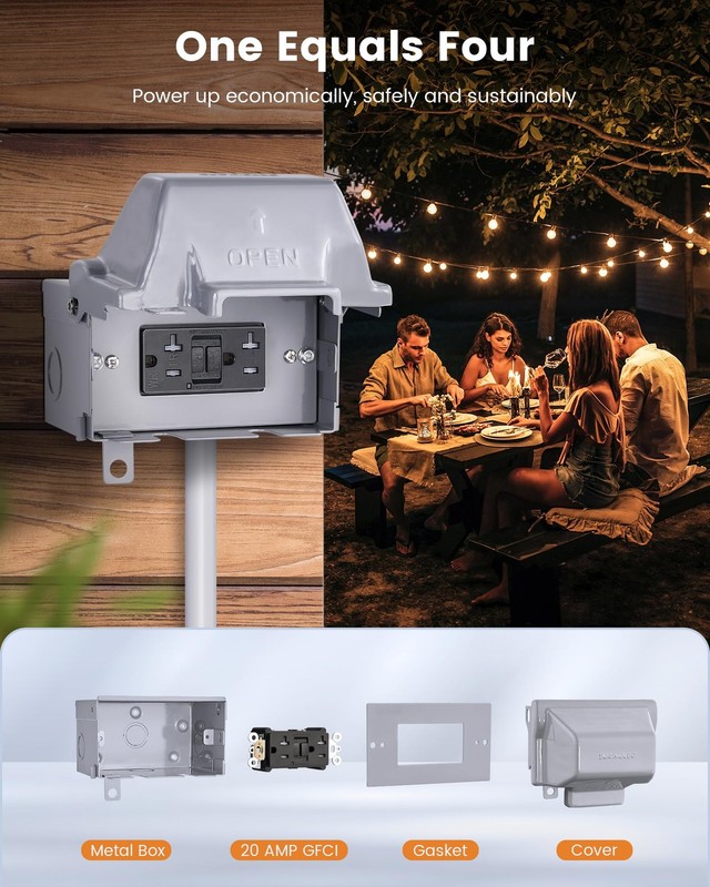 SURAIELEC Outdoor Outlet Box Waterproof, 20 20A GFCI (Horizontal Box), Grey gallery