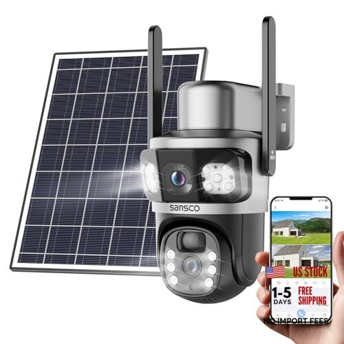 Dual Lens PTZ Solar Camera Wireless Outdoor, 5G/2.4G WiFi Home QS16-Gray