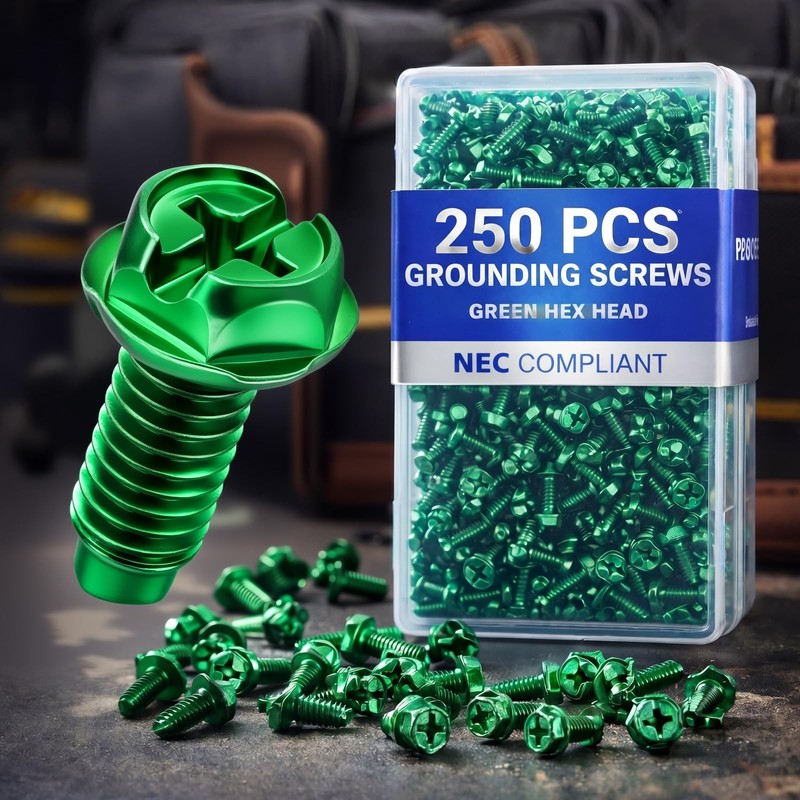 Tandefio 100 Pcs Ground Screws for Electrical Box, 10-32 x 3/8 3/8", green