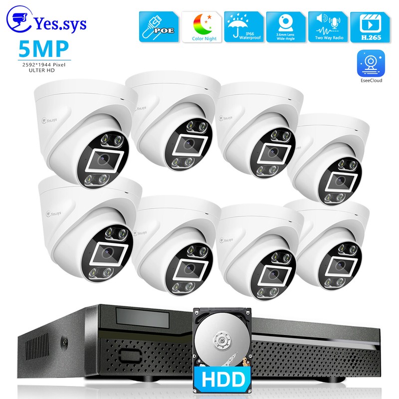 8PCS 5MP 2-Way Audio Dome Security ColorVu Camera 4K 8MP POE 2TB HDD NVR System