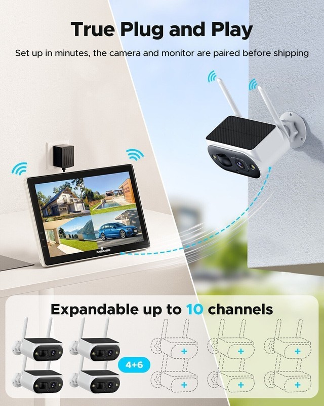 Home Outdoor Security Camera System Wireless Wifi 10CH NVR CCTV 4MP Solar IP Cam gallery