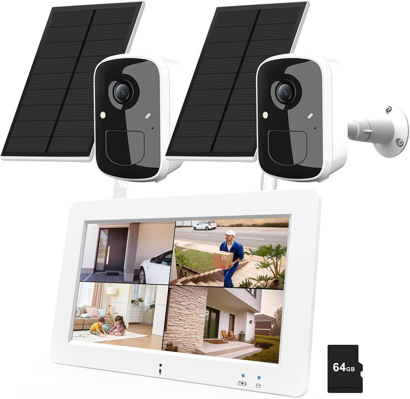 Wireless Security Camera System with 7" Touchscreen Monitor, 2PCS 4MP Wifi Solar gallery