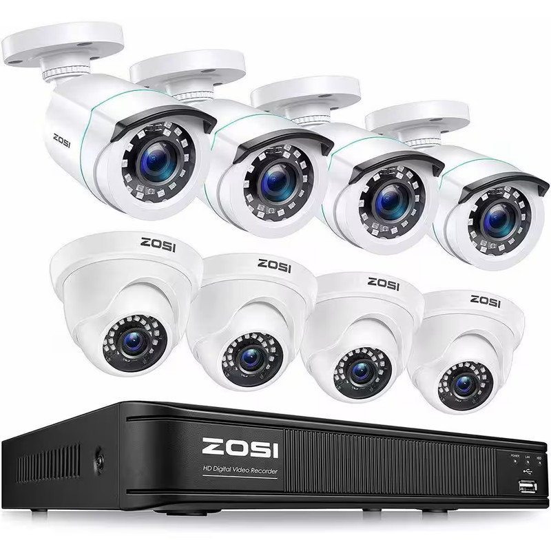 8-Channel DVR Home Security System with 8-Wired 1080P FHD Outdoor Bullet/Dome Ca