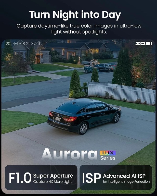 ZOSI 4K 8CH 2TB NVR Add on PoE Security Camera Aurora Lux True Color NightVision gallery
