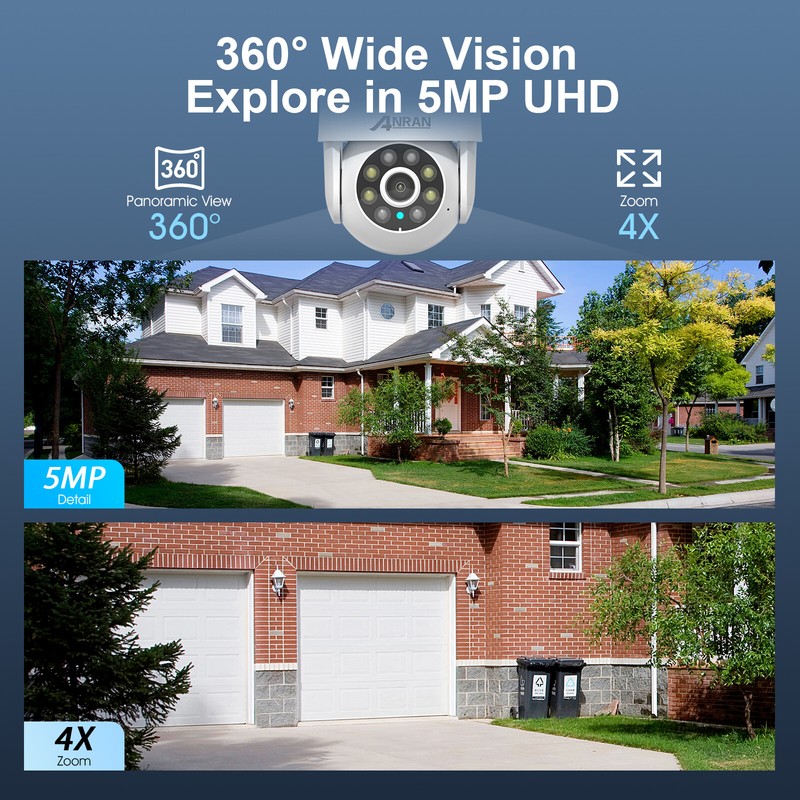 ANRAN 5MP Wireless Security Camera System Outdoor WiFi PTZ 8CH 12'' Monitor 2TB gallery