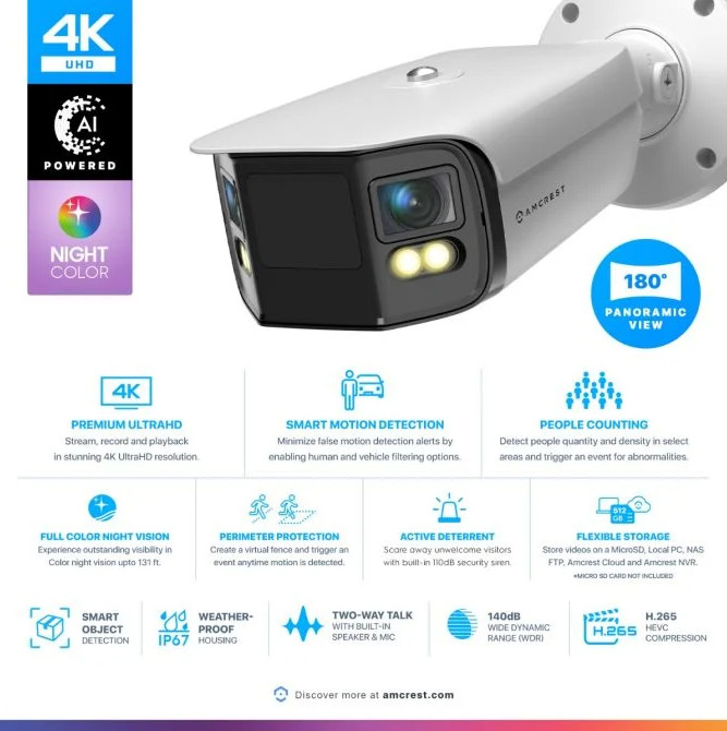 Amcrest IP8M-FCB2996EW-AI Dual Lens 4k Outdoor Camera New Open Box (CI) gallery