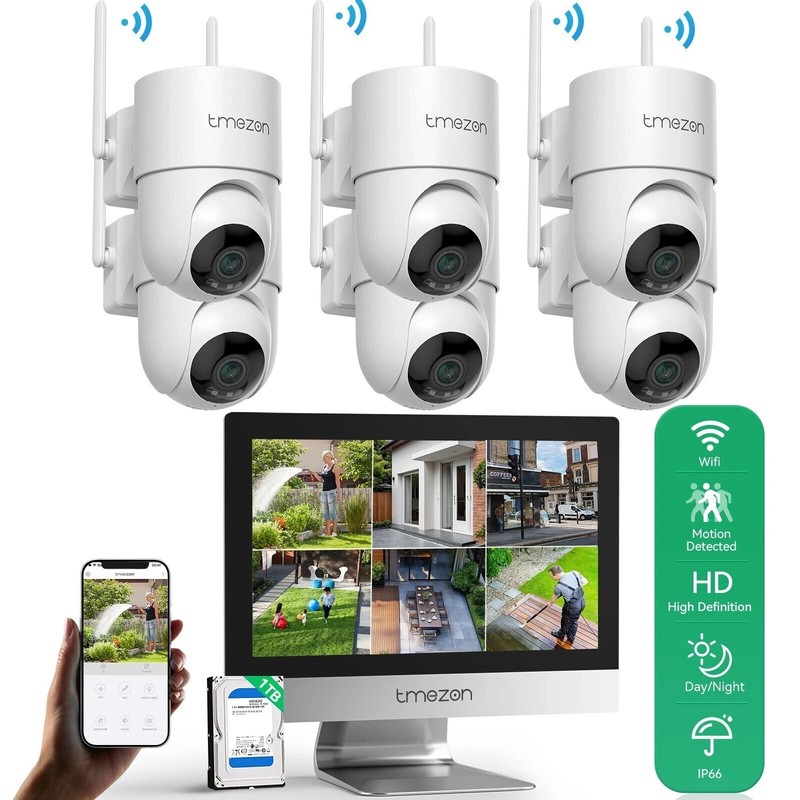 10CH NVR 12'' Monitor CCTV Wireless Security Camera System Outdoor WiFi PTZ 64GB gallery
