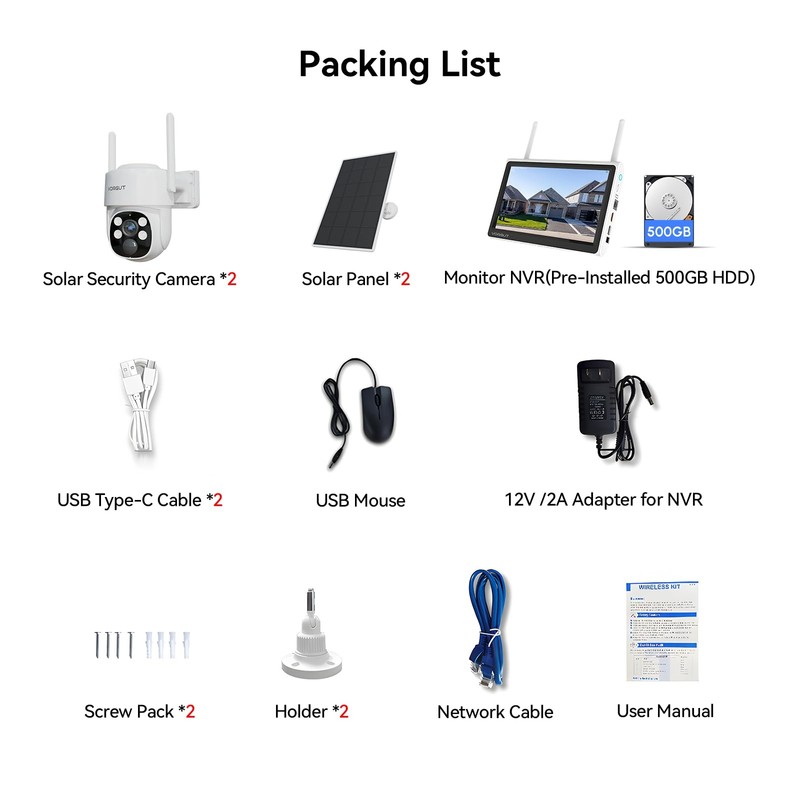 Solar Security Camera System Wireless Outdoor with 10CH 10" LCD Monitor NVR,2... gallery