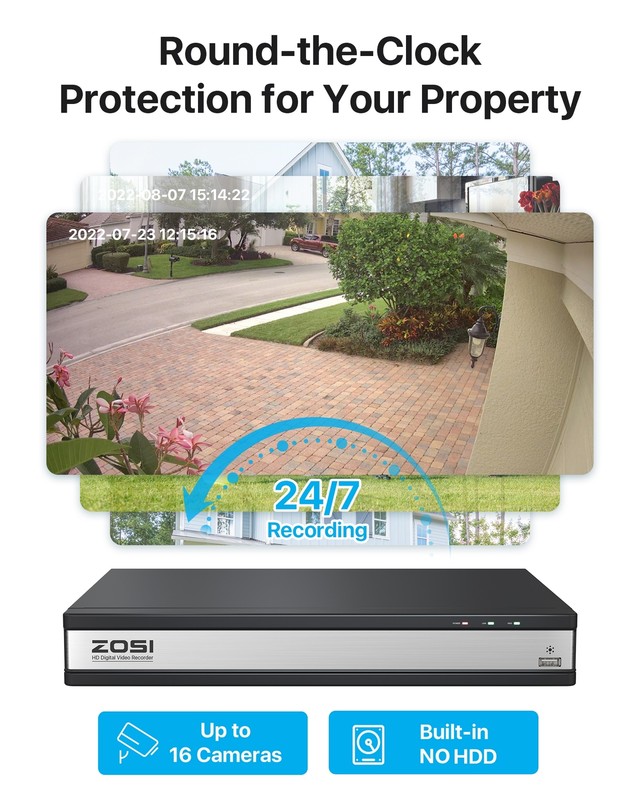 ZOSI 16CH H.265+ 5MP Lite DVR CCTV Home Security Camera System Outdoor IP66 gallery