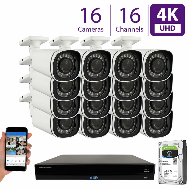 (16) 4K 8M 5X Motorized Zoom IP Microphone (12TB) NVR PoE Security Camera System