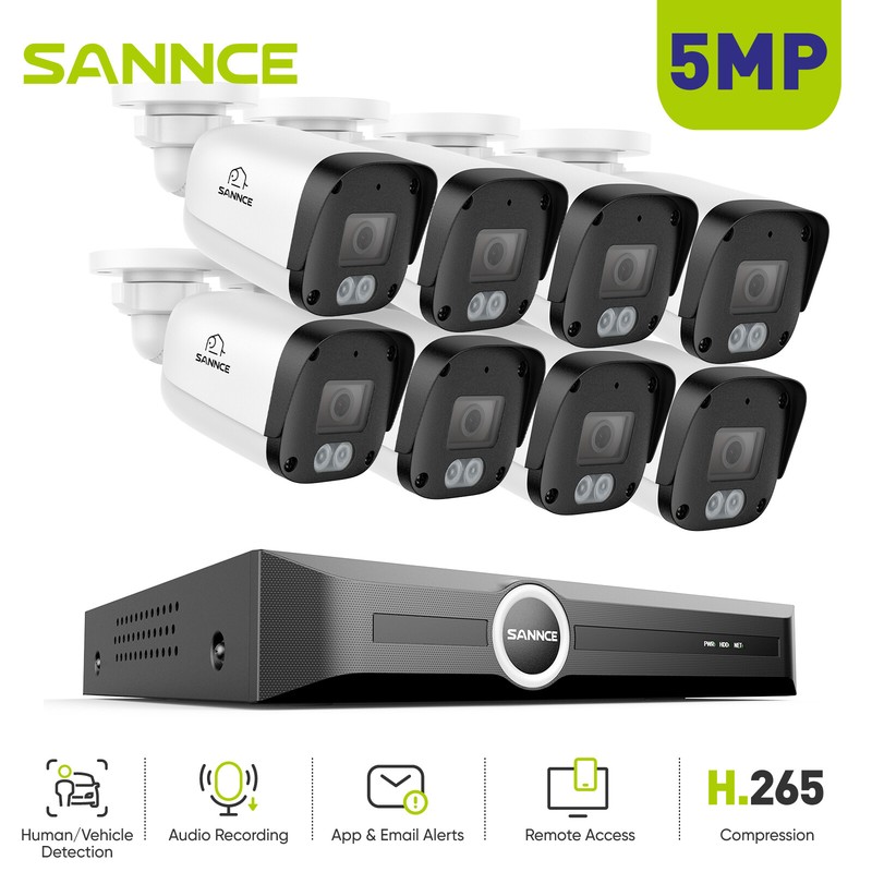 SANNCE 5MP POE IP Security Camera System Audio Recording 8CH NVR Human Detection