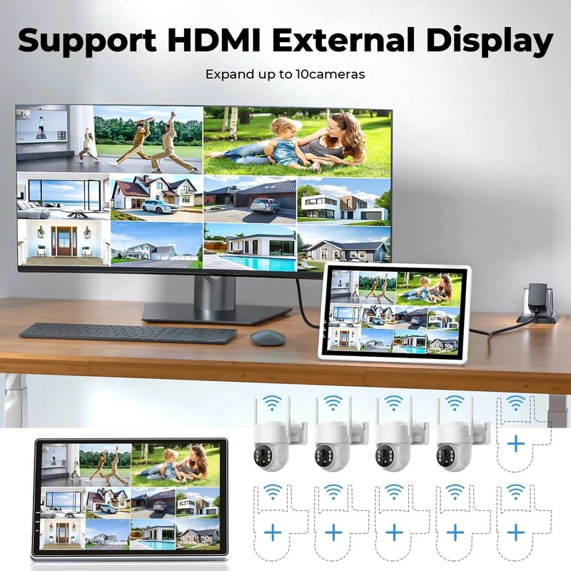 Solar Powered Security Camera Outdoor Wireless System 10CH 10" Monitor Home HDD gallery