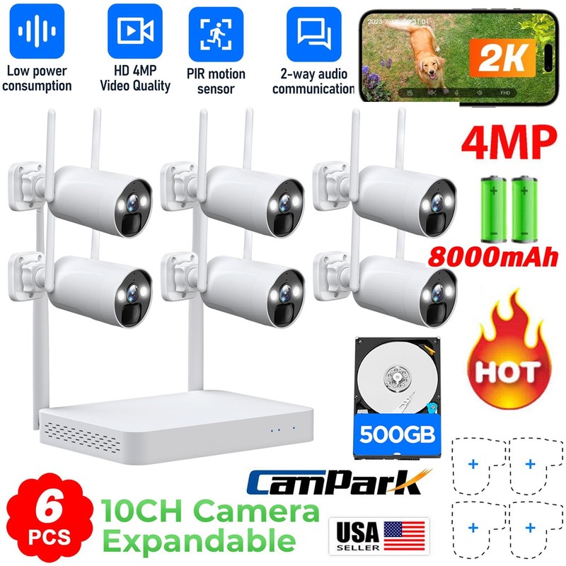 4MP Solar CCTV Wireless WiFi Outdoor Home Security Camera System 2 Way Audio PIR