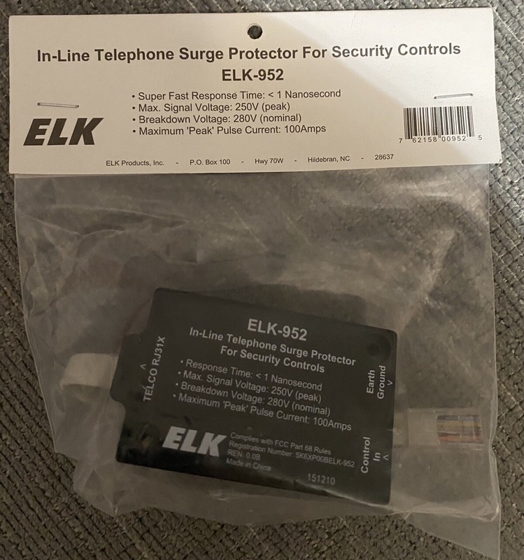 Elk Home Alarm Security In-line Telephone Surge Protector Elk-952 1 nanosecond
