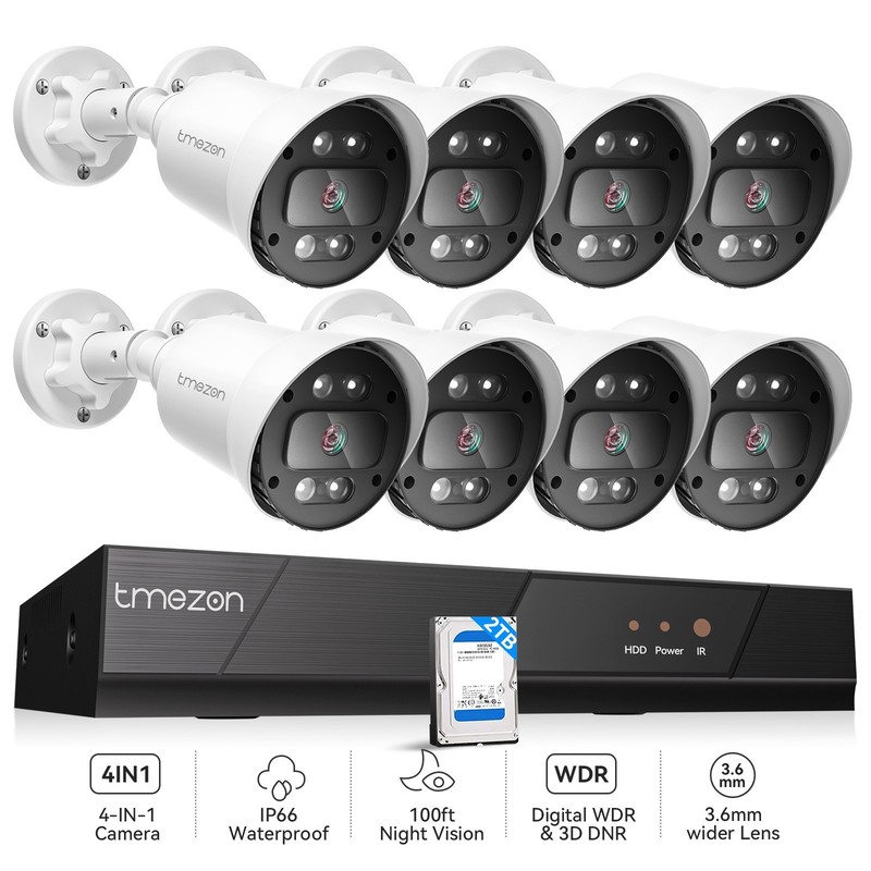 TMEZON 8CH 5MP DVR Security Camera System Kit Home Outdoor Color Night Vision gallery