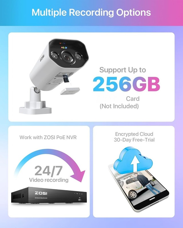 ZOSI 2K 8CH Wireless Security Camera System with 1TB HDD Two-Way Audio Recording gallery
