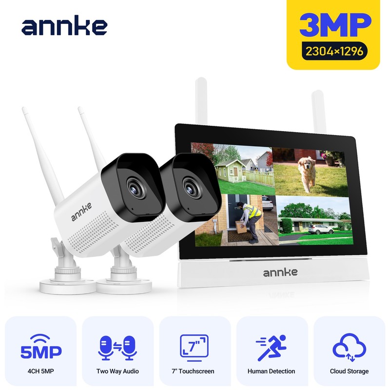 ANNKE Wireless 4CH NVR 7" Monitor 3MP Audio Security Camera System Two-Way Audio gallery