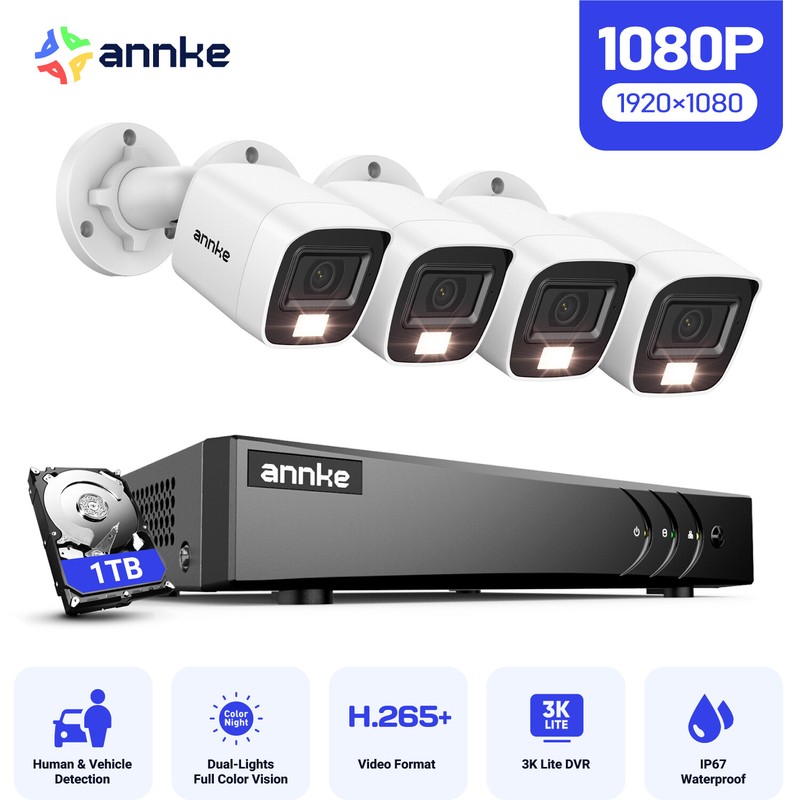 ANNKE 5MP Lite 8CH DVR 1080P Security Camera System Color Night Vision 1TB IP67