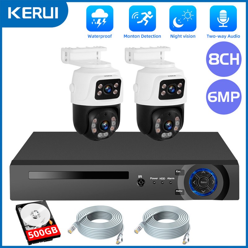 6MP POE Security Camera System w/ 2PCS PTZ Outdoor Home Security Cameras 8CH NVR