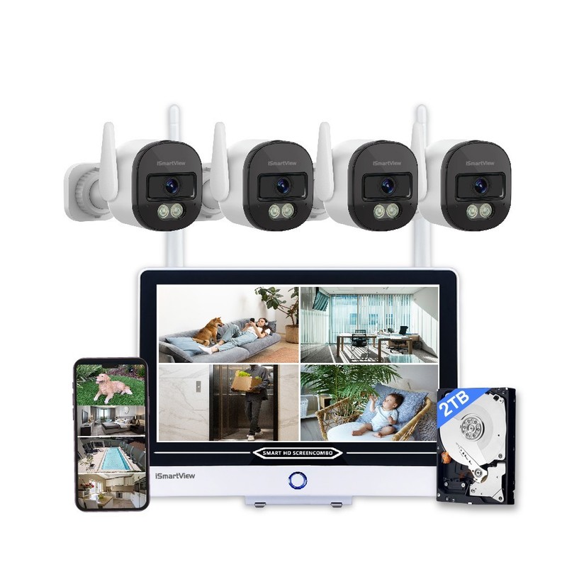 All-in-One 12" 2K Wireless CCTV System w/ 8Ch 2TB NVR & 4 Wireless IP Cameras