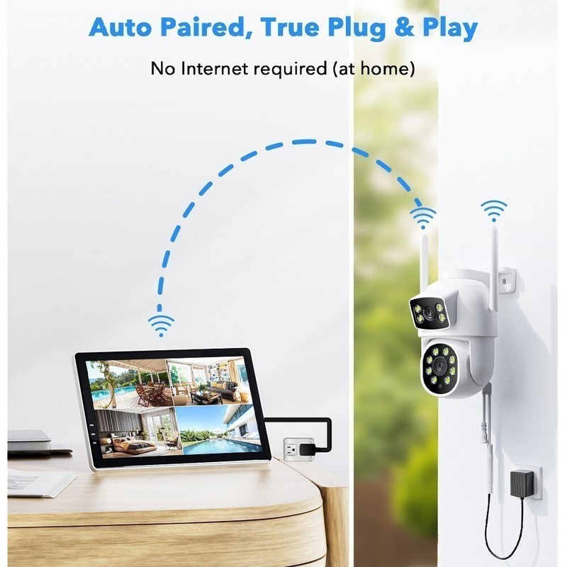 CAMCAMP Wireless Security Camera System with 10.1" Monitor Dual Lens PTZ CCTV 2K gallery