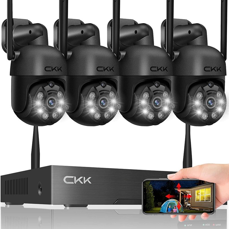Wireless Security Camera System, 4pcs 3MP PTZ Cameras Outdoor Indoor, WiFi Su…