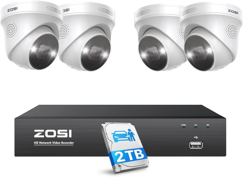 ZOSI 8CH 5MP PoE IP Security System Person Car Detect 24/7 Recording with 2TB