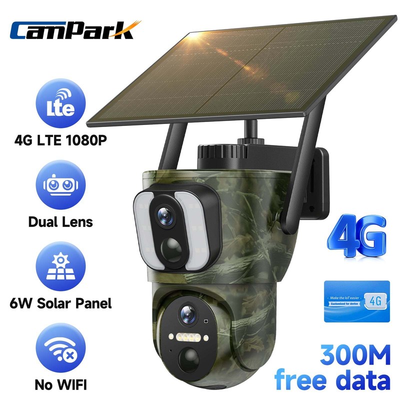 6W Solar Power Panel 4G LTE Dual Lens PIR Trail Camera 300M SIM Card 15000mAh