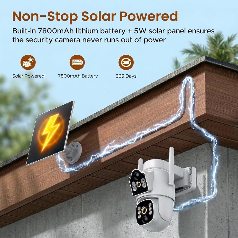 Wireless 4G Solar Security Camera Dual Lens 360° 2K PTZ Outdoor No WiFi with SIM gallery