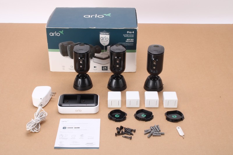 Arlo Pro 4 Spotlight Camera Security Bundle of 3 w/ Accessories – Fair Condition