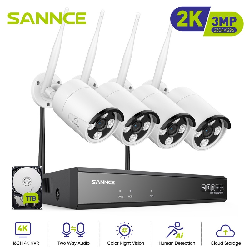 SANNCE 3MP Wifi Security Camera System Wireless IP CCTV 16CH NVR 2 Way Audio 1TB